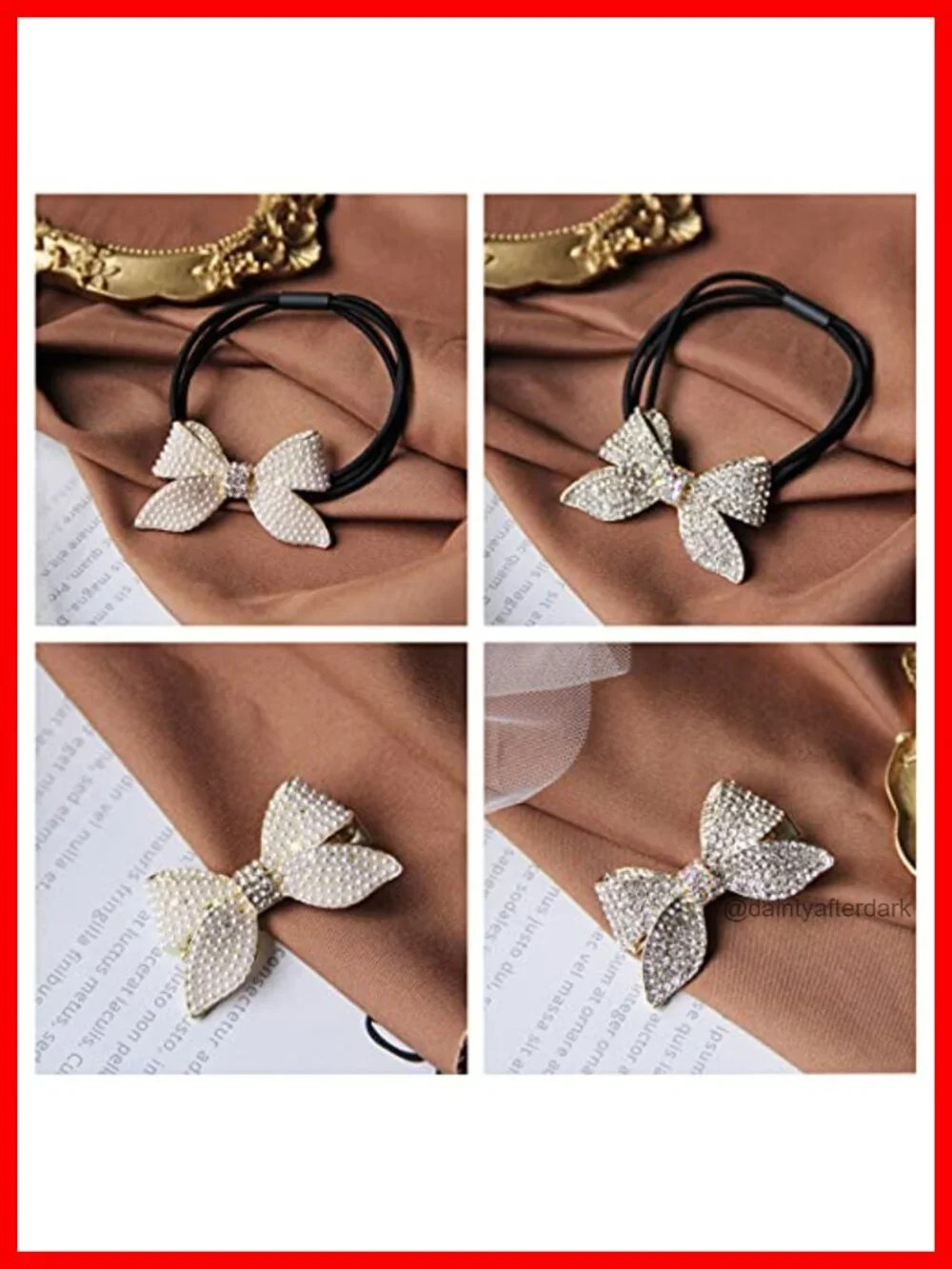 Pearl Rhinestone Bowknot Hair Ties and Duckbill Hair Clips Set